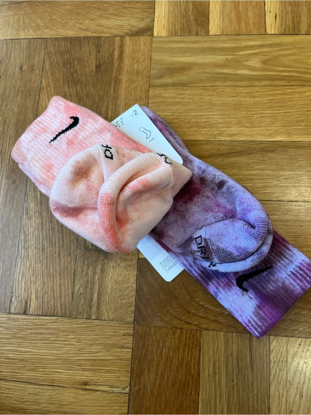 Nike Everyday Plus Cushioned Crew Socks - Pink Tie-Dye (2 Pack)